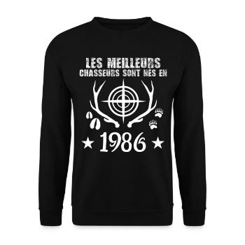 Chasseur | Anniversaire chasseur 1986 - Sweat-shirt Unisexe - noir - Devant - Alina (178cm) & Michal (187cm)