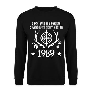 Chasseur | Anniversaire chasseur 1989 - Sweat-shirt Unisexe - noir - Devant - Alina (178cm) & Michal (187cm)