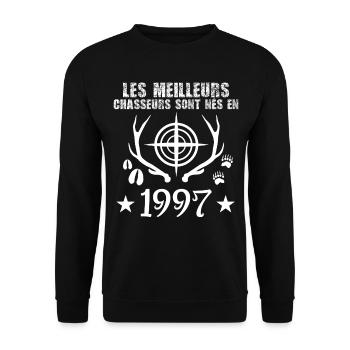 Chasseur | Anniversaire chasseur 1997 - Sweat-shirt Unisexe - noir - Devant - Alina (178cm) & Michal (187cm)