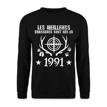 Chasseur | Anniversaire chasseur 1991 - Sweat-shirt Unisexe - noir - Devant - Alina (178cm) & Michal (187cm)