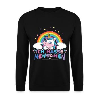 Ich hasse Menschen Einhorn - Unisex Pullover - Schwarz - Vorne - Alina (178cm) & Michal (187cm)