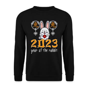 Chinese Rabbit Character New Year 2023 - Unisex Sweatshirt - black - Front - Alina (178cm) & Michal (187cm)
