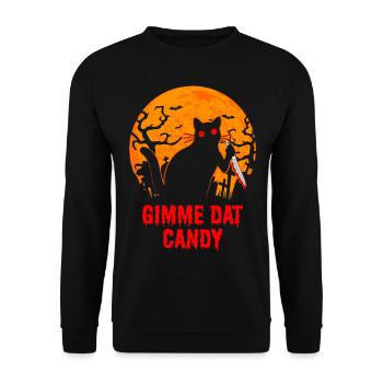 Gimme Dat Candy Katze Gruseliges Halloween - Unisex Pullover - Schwarz - Vorne - Alina (178cm) & Michal (187cm)