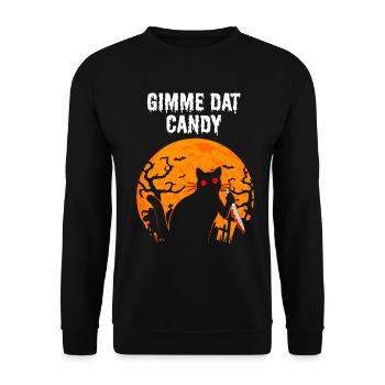 Gimme Dat Candy Katze Gruseliges Halloween - Unisex Pullover - Schwarz - Vorne - Alina (178cm) & Michal (187cm)