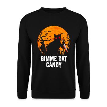 Gimme Dat Candy Katze Gruseliges Halloween - Unisex Pullover - Schwarz - Vorne - Alina (178cm) & Michal (187cm)