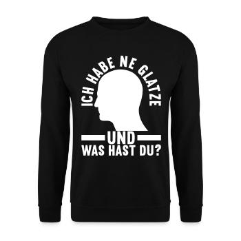 Glatze Glatzkopf - Unisex Pullover - Schwarz - Vorne - Alina (178cm) & Michal (187cm)