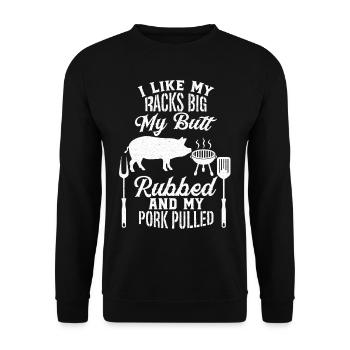 Mes fesses frottées Mon porc Tiré BBQ Grillen Grill - Sweat-shirt Unisexe - noir - Devant - Alina (178cm) & Michal (187cm)