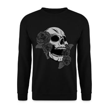 Totenkopf Schädel Schwarze Rosen Goth Gothic - Unisex Pullover - Schwarz - Vorne - Alina (178cm) & Michal (187cm)