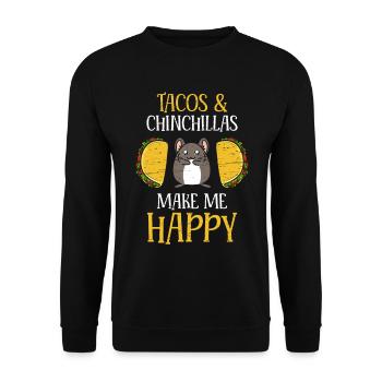 Tacos und Chinchillas machen mich glücklich mexikanisch - Unisex Pullover - Schwarz - Vorne - Alina (178cm) & Michal (187cm)