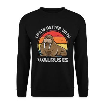 Life Is Better With Walruses Tusk Whiskers Marine - Unisex Sweatshirt - black - Front - Alina (178cm) & Michal (187cm)