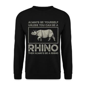 Sei immer ein Du selbst, es sei denn, du kannst ein Nashorn sein - Unisex Pullover - Schwarz - Vorne - Alina (178cm) & Michal (187cm)
