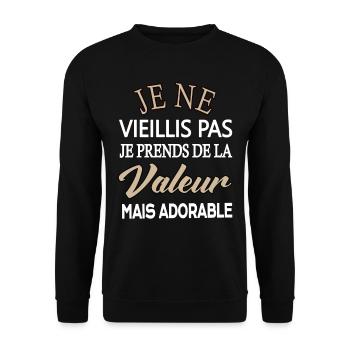 Je Ne Vieillis Pas Je Prends De La Valeur Papa Opa - Unisex Pullover - Schwarz - Vorne - Alina (178cm) & Michal (187cm)