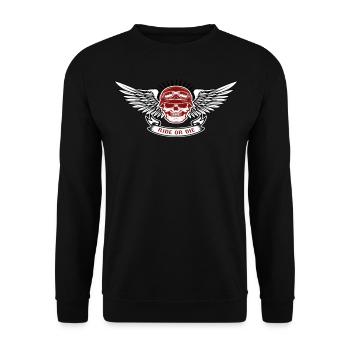 Motorrad Motorradfahrer Biker Feuerstuhl Biken - Unisex Pullover - Schwarz - Vorne - Alina (178cm) & Michal (187cm)