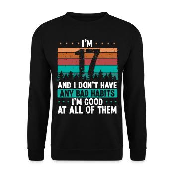 Anniversaire de 17 ans Humour drôle 17 Anniversaire - Sweat-shirt Unisexe - noir - Devant - Alina (178cm) & Michal (187cm)