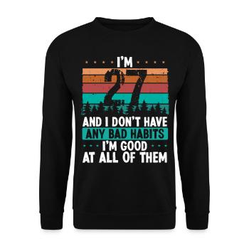 Anniversaire de 27 ans Drôle d’humour 27 anniversaire - Sweat-shirt Unisexe - noir - Devant - Alina (178cm) & Michal (187cm)
