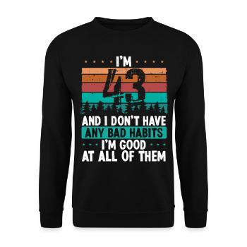Anniversaire de 43 ans Humour drôle 43 Anniversaire - Sweat-shirt Unisexe - noir - Devant - Alina (178cm) & Michal (187cm)