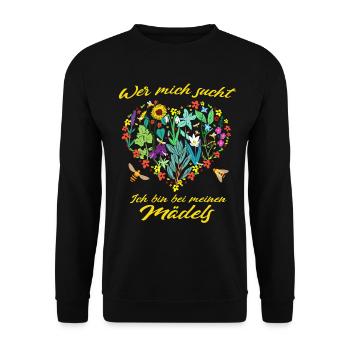 Bin bei meinen Mädels Bienen Honig Imker Imkerei - Unisex Pullover - Schwarz - Vorne - Alina (178cm) & Michal (187cm)