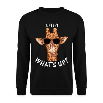 Drôle Girafe Zoo Animal Girafe Bonjour Quoi de neuf - - Sweat-shirt Unisexe - noir - Devant - Alina (178cm) & Michal (187cm)