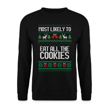 Le plus susceptible de manger tous les biscuits de Noël laids - Sweat-shirt Unisexe - noir - Devant - Alina (178cm) & Michal (187cm)