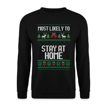 Most likely to stay at home ugly christmas shirt - Unisex Sweatshirt - black - Front - Alina (178cm) & Michal (187cm)