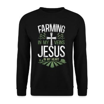 Farming Farmer Faith Christian - Unisex Pullover - Schwarz - Vorne - Alina (178cm) & Michal (187cm)