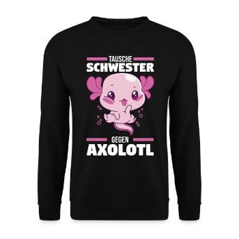 Tausche Schwester gegen Axolotl - Unisex Pullover - Schwarz - Vorne - Alina (178cm) & Michal (187cm)