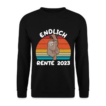 Endlich Rente 2023 - Ruhestand Lustiges Faultier - Unisex Pullover - Schwarz - Vorne - Alina (178cm) & Michal (187cm)