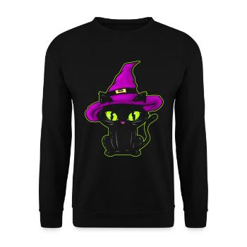 Chat noir mignon avec chapeau de sorcière pour Halloween - Sweat-shirt Unisexe - noir - Devant - Alina (178cm) & Michal (187cm)