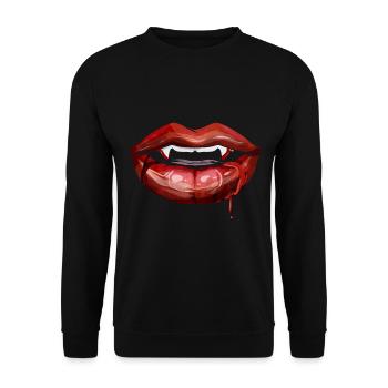 Lèvres rouges avec des crocs et du sang pour Halloween - Sweat-shirt Unisexe - noir - Devant - Alina (178cm) & Michal (187cm)