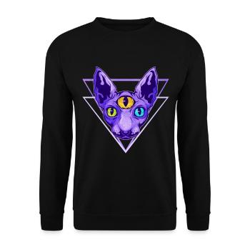 Vintage Vaporwave Purple Sphinx Cat With Third - Unisex Pullover - Schwarz - Vorne - Alina (178cm) & Michal (187cm)