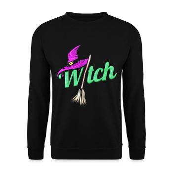 Witch Costume With Hat And Broom For Halloween - Unisex Pullover - Schwarz - Vorne - Alina (178cm) & Michal (187cm)