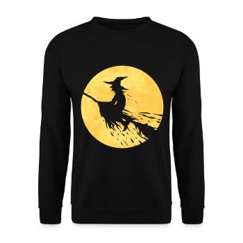 Witch On A Broom Flying In Front Of The Moon On - Unisex Pullover - Schwarz - Vorne - Alina (178cm) & Michal (187cm)