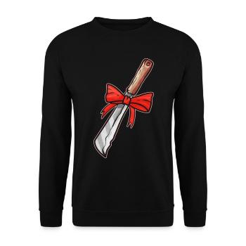 Knife With Bow As Present For Christmas Halloween - Unisex Pullover - Schwarz - Vorne - Alina (178cm) & Michal (187cm)