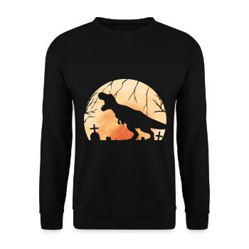 T-Rex Roaring On Cemetery In Front Of The Moon On - Unisex Pullover - Schwarz - Vorne - Alina (178cm) & Michal (187cm)