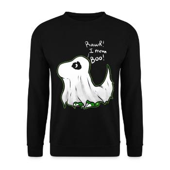 Cute Comic T-rex Tyrannosaurus Dressed As Ghost - Unisex Sweatshirt - black - Front - Alina (178cm) & Michal (187cm)