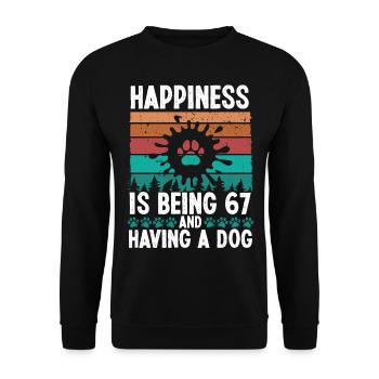 67 Year Old Happiness Dog Dad 67 Birthday Dog Mom - Unisex Pullover - Schwarz - Vorne - Alina (178cm) & Michal (187cm)