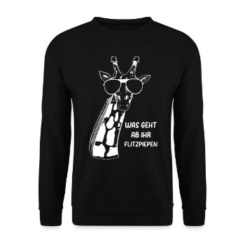 Was Geht Ab Ihr Flitzpiepen - Lustige Giraffe - Unisex Pullover - Schwarz - Vorne - Alina (178cm) & Michal (187cm)
