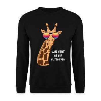 Giraffe Lustig Was Geht Ab Ihr Flitzpiepen Giraffe - Unisex Pullover - Schwarz - Vorne - Alina (178cm) & Michal (187cm)