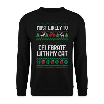 Très probablement célébrer avec mon chat noël laid - Sweat-shirt Unisexe - noir - Devant - Alina (178cm) & Michal (187cm)