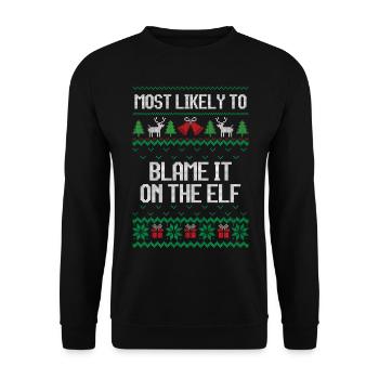 Most likely to blame it on the elf ugly christmas - Unisex Sweatshirt - black - Front - Alina (178cm) & Michal (187cm)