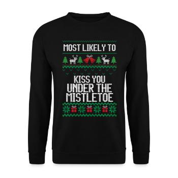 Most likely to kiss under the mistletoe christmas - Unisex Pullover - Schwarz - Vorne - Alina (178cm) & Michal (187cm)