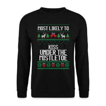 Most likely to kiss under the mistletoe christmas - Unisex Pullover - Schwarz - Vorne - Alina (178cm) & Michal (187cm)