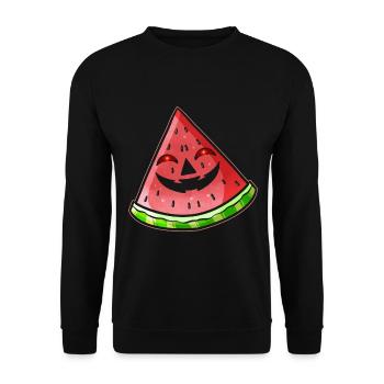 Evil Jack O Lantern Face in Watermelon Halloween - Unisex Pullover - Schwarz - Vorne - Alina (178cm) & Michal (187cm)