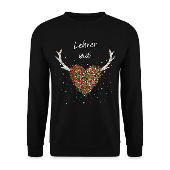 Lehrer mit Herz Klassenlehrer Weihnachtsfeier - Unisex Pullover - Schwarz - Vorne - Alina (178cm) & Michal (187cm)