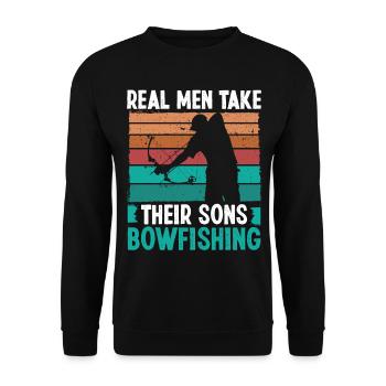 Bowfisher Real Men take their Sons Bowfishing - Unisex Sweatshirt - black - Front - Alina (178cm) & Michal (187cm)