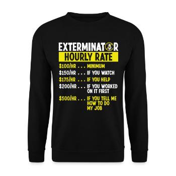 Hourly Rate Pest Control Technician Worker - Unisex Pullover - Schwarz - Vorne - Alina (178cm) & Michal (187cm)