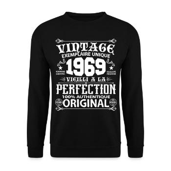 1969 Vintage Anniversaire 1969 exemplaire unique - Sweat-shirt Unisexe - noir - Devant - Alina (178cm) & Michal (187cm)