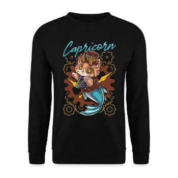 Steampunk-katze-steinbock-tierkreis - Unisex Pullover - Schwarz - Vorne - Alina (178cm) & Michal (187cm)