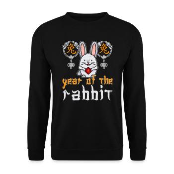Chinesisches Hase Schriftzeichen Neujahr - Unisex Pullover - Schwarz - Vorne - Alina (178cm) & Michal (187cm)