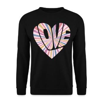 Buntes Liebesherz Cooles Geschenk für Männer Frauen & Kinder - Unisex Pullover - Schwarz - Vorne - Alina (178cm) & Michal (187cm)